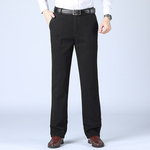 Pantalon de costume d'affaires droit 100% coton pour hommes, léger et formel, long, en sergé de coton, plat - Product Image 3