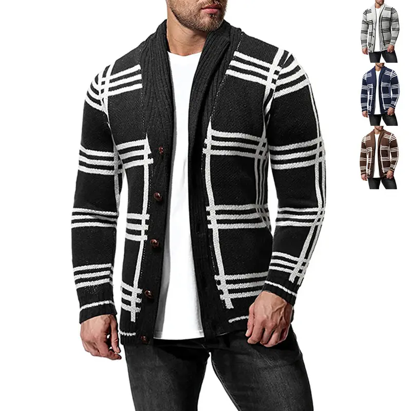 2022 autumn new Plus Size Long Sleeve Men's Coat V Neck Oversize Fuzzy Stripe Knitted Wool Outdoor Sweater jacket for men