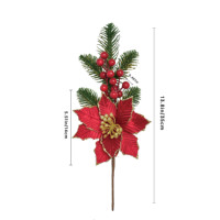Fleur de Noël artificielle faite à la main en tissu rouge de 35 cm, feuilles de pin, baies, directement de l'usine, pour la décoration de l'arbre de Noël
