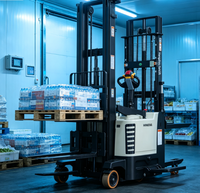 Chariot élévateur électrique à double élévateur autoportant avec batterie au plomb, transpalette électrique AWD, déplaceur latéral électrique, longueur de fourche 1150 mm, pour allées étroites