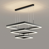 Lustre suspendu moderne carré à trois couches en acrylique noir avec télécommande, luminaire décoratif pour la maison