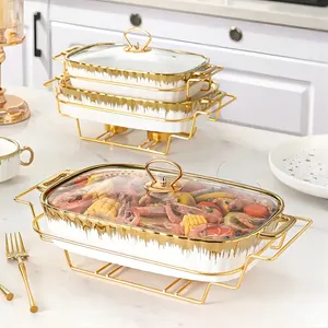 Мраморная тарелка для жарки, набор для буфета, роскошный нагревательный керамический суп, запеканка, горячие горшки для жарки, посуда для кейтеринга