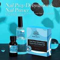 BORN PRETTY Lot de 2 : Préparateur d'ongles déshydratant et Base Coat sans acide pour gel UV acrylique, séchage à l'air, pour nail art