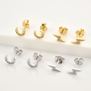 FUAMAY Plata 925 Sterling London Blue Pendientes para mujer 18K Chapado en oro Lightning Moon Stud Pendientes Blue Eyering Pendientes - Product Image 4