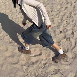 Y2K Street Vintage taille tombante poche inclinée chat lavé moustache jambe large Jorts Bermuda Denim Shorts - Product Image 4