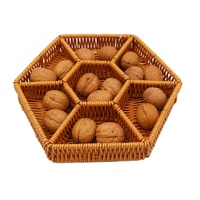 Plateau à collation rond tressé de qualité alimentaire avec compartiments, corbeille de rangement tressée pour fruits, noix et snacks pour table basse