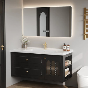 New bathroom cabinet ceramic integrated basin French retro <b>oak</b> smart mirror cabinet hanging cabinet - Product Image 2