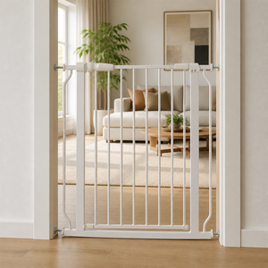 Barrière de sécurité pour bébés, tout-petits et animaux domestiques - Métal et plastique, hauteur 92 cm, fixation par pression, sans perçage, installation facile, utilisation pour escalier/porte. - Product Image 1