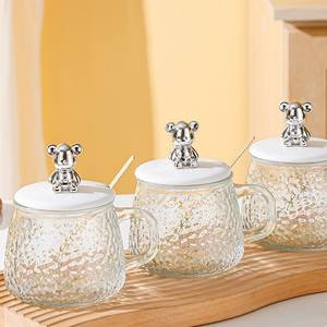 14oz 420ml <span class=keywords><strong>Desayuno</strong></span> cristalería Vasos Vaso de agua Café Jugo Taza de leche Taza de té de vidrio con tapa y cuchara - Product Image 1