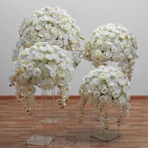Centro de Mesa con Bola de Flores Artificiales de Rosas Blancas y Orquídeas, Ideal para Decoración de Mesas Altas en Bodas, Venta al Por Mayor - Product Image 1