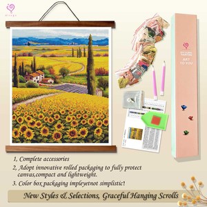Diamond Painting Kit Round Drill Crystal Rhinestone Printed Flower Design DIY Home Decor Rectangle <b>Frame</b> Included - Product Image 4
