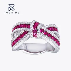 Rochime romantic ribbon synthetic ruby rings 925 sterling silver gold plated jewelry for women