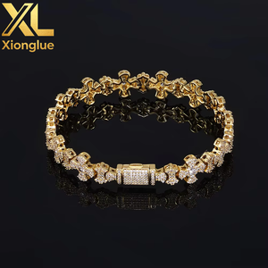 Luxury 12mm <b>Copper</b> Alloy Bangle for Unisex Full Cubic Zircon <b>Bracelet</b> Cross Design Iced Out Jewelry - Product Image 1