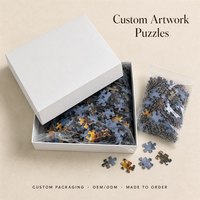 Puzzle personnalisé de 500 pièces en carton bleu, vente en gros OEM ODM, illustration artistique personnalisée, jeu de décompression pour adultes, cadeau
