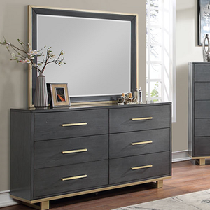 Juego de Dormitorio Moderno en Gris y Dorado - Cama con Base de Plataforma y Detalles Metálicos, Cómoda y Mesita de Noche - Product Image 2