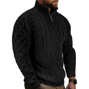 2025 hommes à manches longues quart fermeture éclair pull pull décontracté câble tricot col montant pour Polo doux Anti-rides pour l'automne - Product Image 5