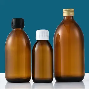 Botol kaca sirup Amber dengan tutup logam, ukuran berbagai profesional 30ml 60ml 100ml 125ml 150ml 200ml