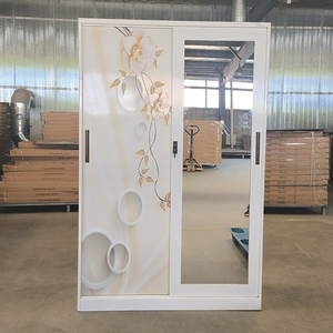 Fabricante Knockdown personalizado impreso Metal Almirah tela armario almacenamiento espejo 2 puerta corredera armario acero marrón madera Color - Product Image 4