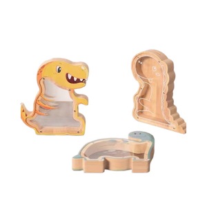 Hucha de dinosaurio de madera maciza con estante extraíble, adorno de escritorio para niños, caja de dinero - Product Image 5