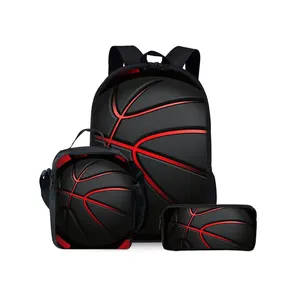 Basketball Print Waterproof Polyester Three Piece <strong>Backpacks</strong> Set <strong>for</strong> <strong>Boys</strong> and Girls Best Gift 2D Flat Cartoon <strong>School</strong> Bags - Product Image 1