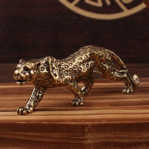 Golden Leopard Brass <b>Ornament</b> Tabletop Home Decoration Collectible Gift - Product Image 1