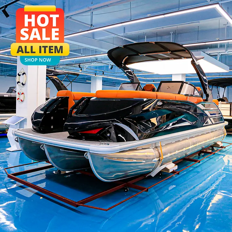 Venta caliente Kinocean 27Ft Fibra de vidrio Pesca Pontón Trition Barco con motor fuera de borda Barcos para la venta