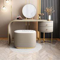 Coiffeuse de luxe moderne pour filles avec tabouret miroir en acier inoxydable et tiroirs Ensemble de coiffeuse pour chambre à coucher avec accents en cuir