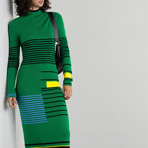 Fabricantes de Malhas Personalizadas Vestido Maxi Verde de Manga Longa com Gola Alta para Outono Inverno 2022 Vestido Casual de Malha - Product Image 5