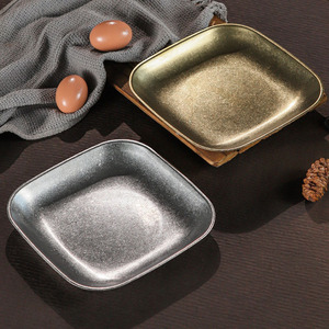 Piastra Vintage in acciaio inossidabile 304 con spessore <span class=keywords><strong>quadrato</strong></span> per Barbecue, piatto da tavola con fondo piatto dorato coreano - Product Image 3
