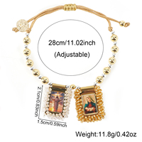 Bracelet scapulaire catholique Go2Boho, bracelet réglable, bijoux religieux, perles dorées, Vierge Marie, protection sainte