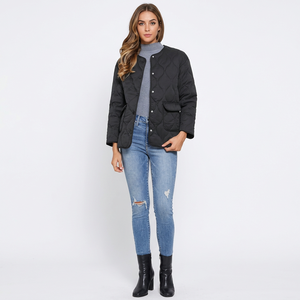Chaqueta Acolchada de Lujo para Mujer, Otoño 2024, Gruesa, Cálida y Transpirable, con Cuello Redondo, Cierre de Cremallera, Corte Regular, Estilo Canguro - Product Image 1
