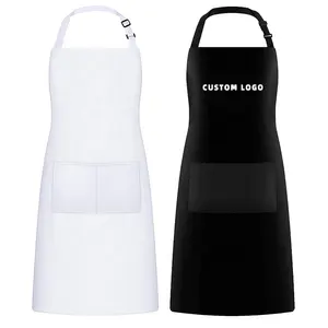 常荣定制女士男士防水水滴2个口袋可调节围兜烹饪厨房白色围裙，用于清洁