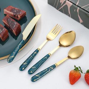 Stainless Steel Marble 24-Piece Cutlery <b>Set</b> Dark Green Handles Durable Restaurant-Style <b>Knife</b> <b>Fork</b> <b>Spoon</b> <b>Set</b> - Product Image 2