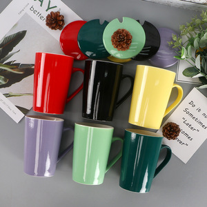 Nordic Style Ceramic <b>Mug</b> With Lid And Spoon Solid Color Home Coffee <b>Tea</b> Cup For Gift Use - Product Image 1