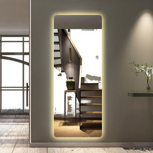 Miroir mural décoratif carré Art Déco en cuivre de 65x21 pouces avec éclairage à intensité variable, éclairage 3 couleurs, pour corps entier - Product Image 3