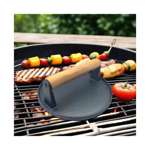 Burger Báo Chí Nhiệm Vụ Nặng Nề Đúc Sắt Với Gỗ Xử Lý Blackstone Trại Đầu Bếp Vỉ Nướng Vỉ Nướng Hình Chữ Nhật Thịt Bít Tết Smash Màu Đen - Product Image 3