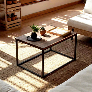 Tavolino da Caffè Moderno <span class=keywords><strong>Quadrato</strong></span> con Piano in <span class=keywords><strong>Legno</strong></span> e Struttura in Metallo Resistente per Camera da Letto e Soggiorno - Product Image 1
