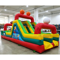 Parcours d'obstacles gonflable commercial en PVC 0,55 mm, thème football, pour jeux de défi et de course sportive, à louer