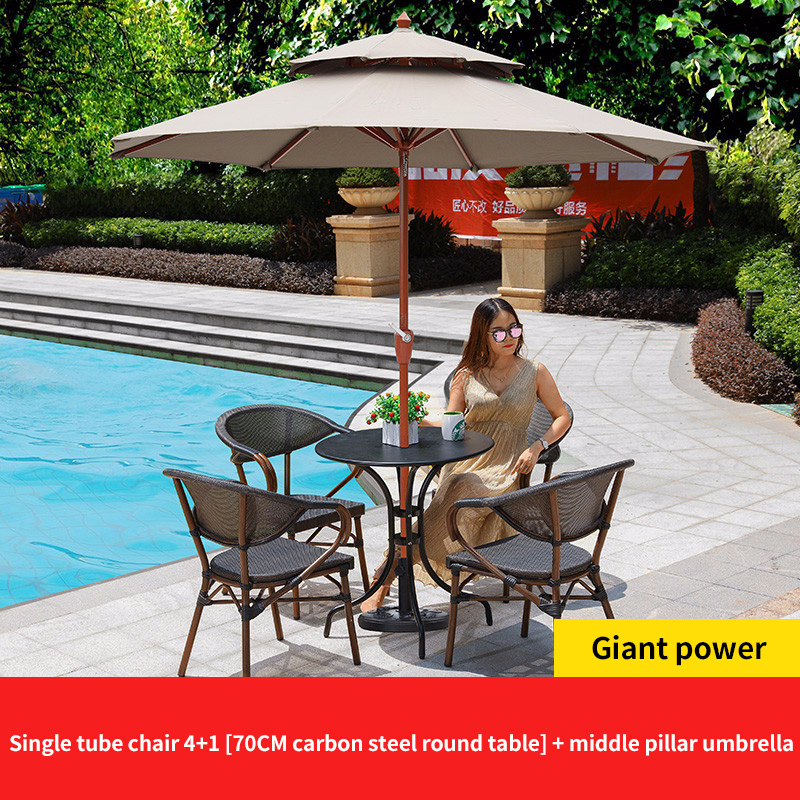 Sedia 4 Teslin 1 tavolo rotondo in acciaio al carbonio D70cm 1 ombrellone da giardino