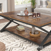 Table basse convertible industrielle moderne avec étagères de rangement, plateau en MDF, structure en acier, design multifonctionnel, montage facile, mobilier pour la maison