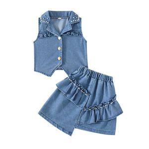 Nuovo Set 2 Pezzi in Denim per Ragazze 2026: Gilet con Volant e Gonna Corta Irregolare a Vita Alta - Outfit alla Moda - Product Image 6