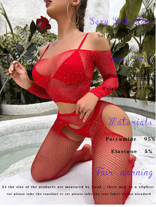 Sexy Fishnet Rhinestone Bodycon Long Sleeve <strong>Top</strong> Open Crotch Pantyhose <strong>Crystal</strong> 2 Piece Suit Diamonds Bodystocking Lingerie - Product Image 2