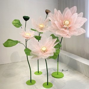 C069 Escenario de boda de lujo Decoración de flores gigantes Nuevo loto artificial Apertura y cierre Flor Rosa Champán - Product Image 5