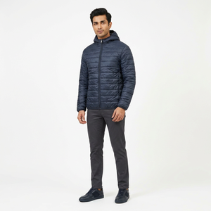 Breathable Men's <b>Packable</b> Canvas Puffer <b>Jacket</b> High Quality Lightweight Water-Resistant Quilted Puffy Outerwear Front Logo - Product Image 1