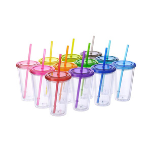 Clear Custom Printed 20/24/32/16oz Double Wall Reusable BPA Free Eco-friendly <b>Plastic</b> Tumbler for Party Thermal Insulation - Product Image 1