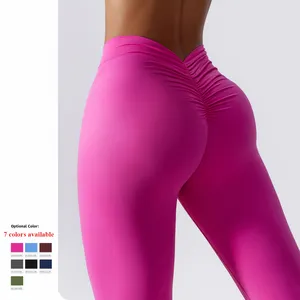 Produk baru legging wanita fitness v pinggang belakang kerut legging pantat peach hip bernapas celana yoga