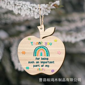 Ornement suspendu en forme de pomme en bois, couleur naturelle, entièrement peint, décoration de sapin de Noël - Product Image 3