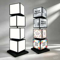 Boîte à lumière publicitaire rotative sur pied, personnalisable, 4 faces, 4 niveaux, avec affiches interchangeables, portable pour l'extérieur, pour la location, les anniversaires et les mariages