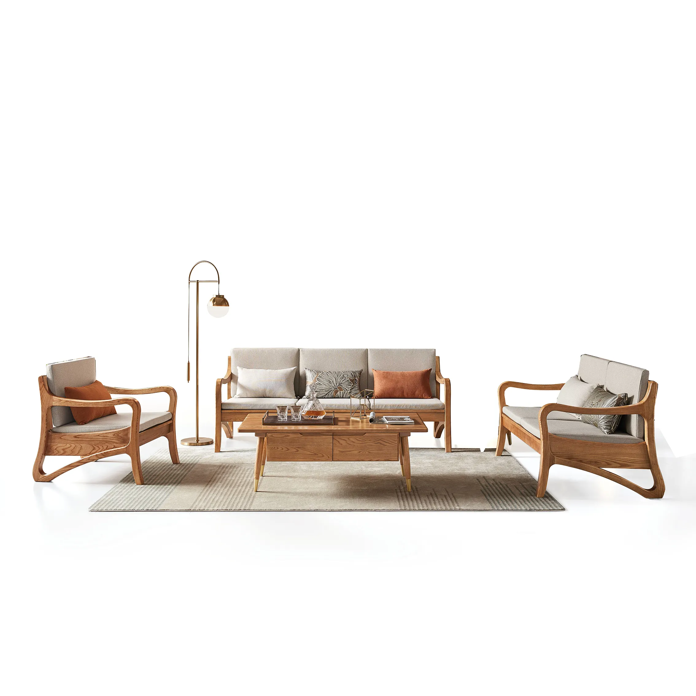 Design semplice di alta qualità divano nordico divano a 3 posti Set soggiorno. Divano con struttura in legno Design semplice