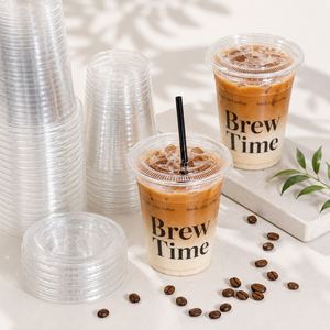 Vasos de Plástico PET Transparente Impresos Personalizados con Tapas Planas para Café Helado, Latte, Cold Brew, Café para Llevar, Fábrica de Envases para Bebidas - Product Image 5